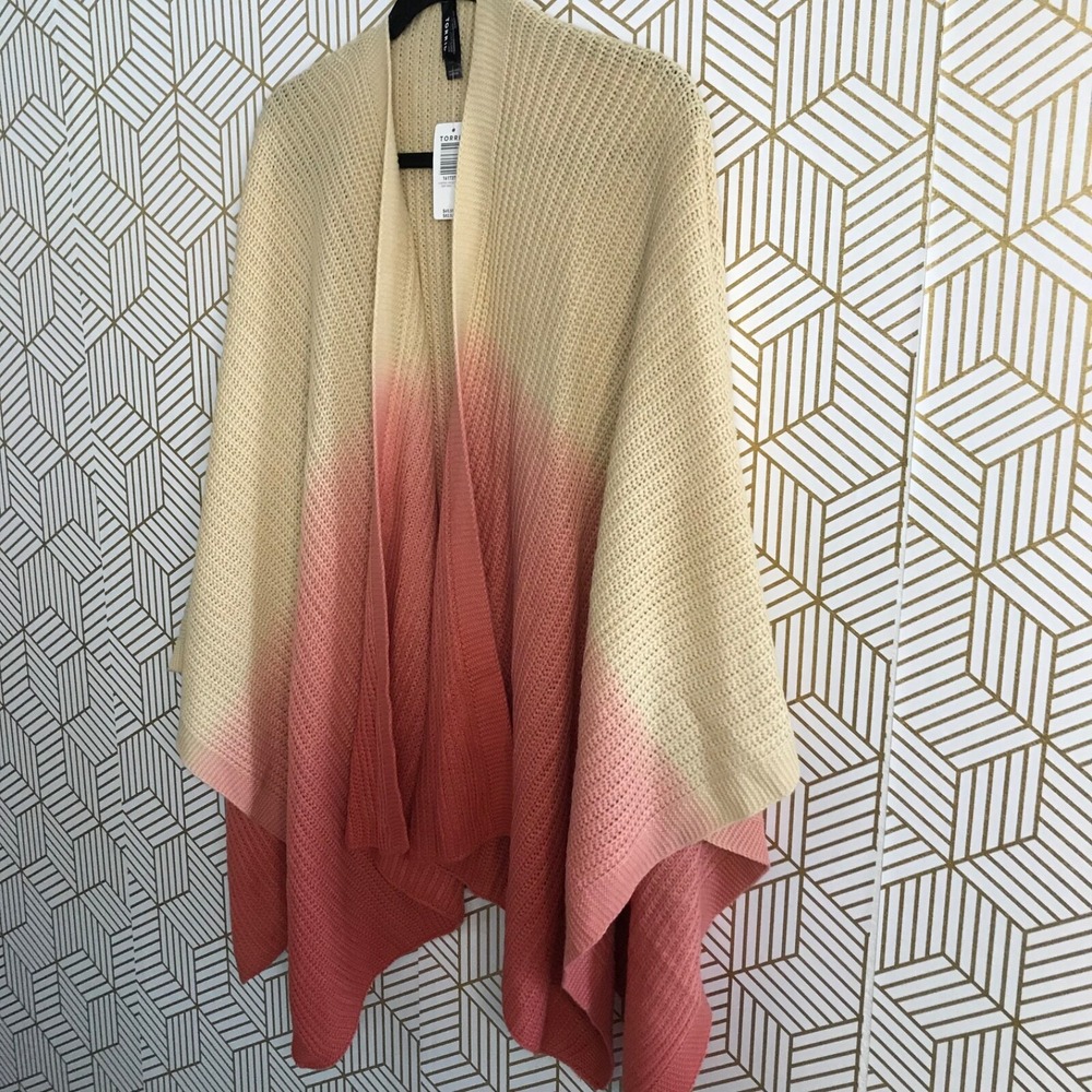 Torrid Dipdye Tricolor Ruana Open Front Poncho Sweater OS Multicolor Knit - Picture 6 of 8